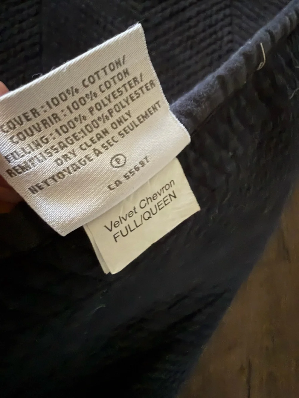 Restoration Hardware Cover Velvet Chevron Stitch Black Full/Queen